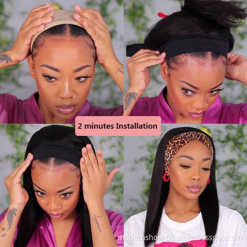 Full Cuticles Aligned Brazilian human Hair Headband Wigs,Cheap Wholesale Natural Virgin Human Hair Wigs for black Women